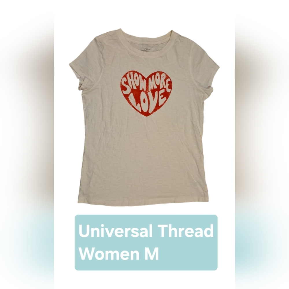 Universal Thread Cream Short Sleeve Tee with Red Heart Graphic